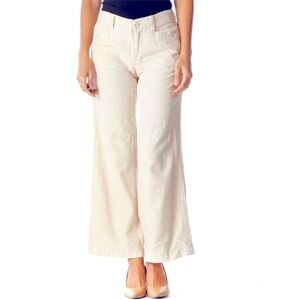 Anthropologie Pilcro Wide Leg Linen Blend Textured Trousers, Cream, Size 12P